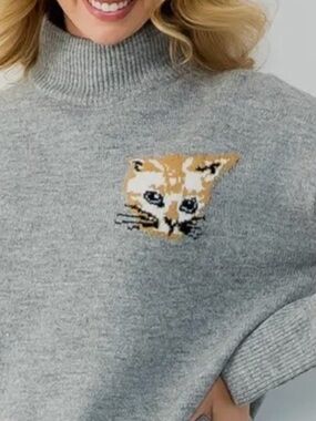 THML Mock Neck Sweater w/ Cat Patch Gray Size‎ Small